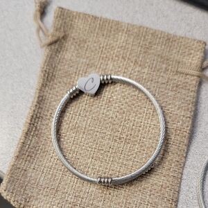 Chic Silver Bracelet with Heart Initial Charm